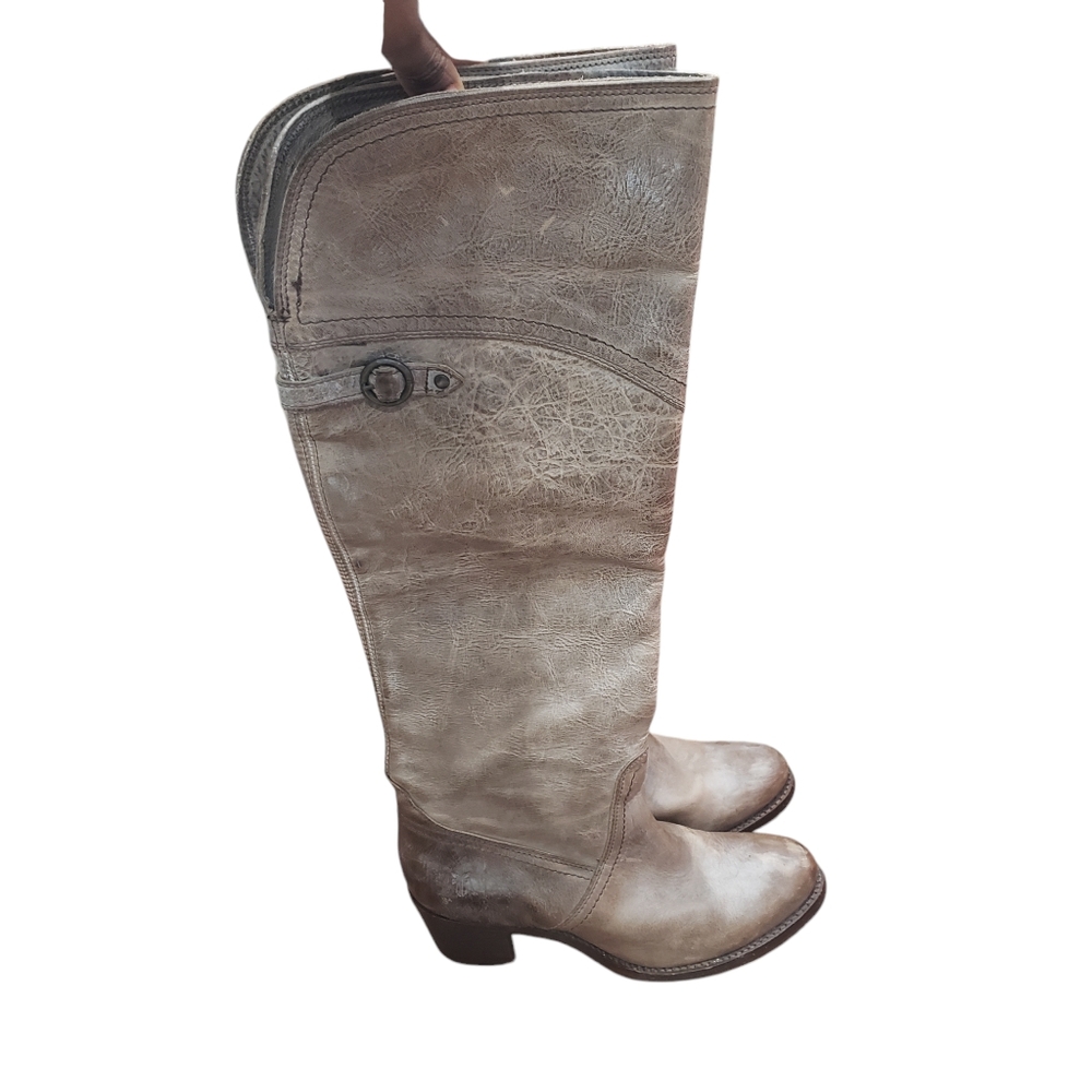 Frye Jane Tall Cuff Boots Size 8 color Slate burnished antique leather